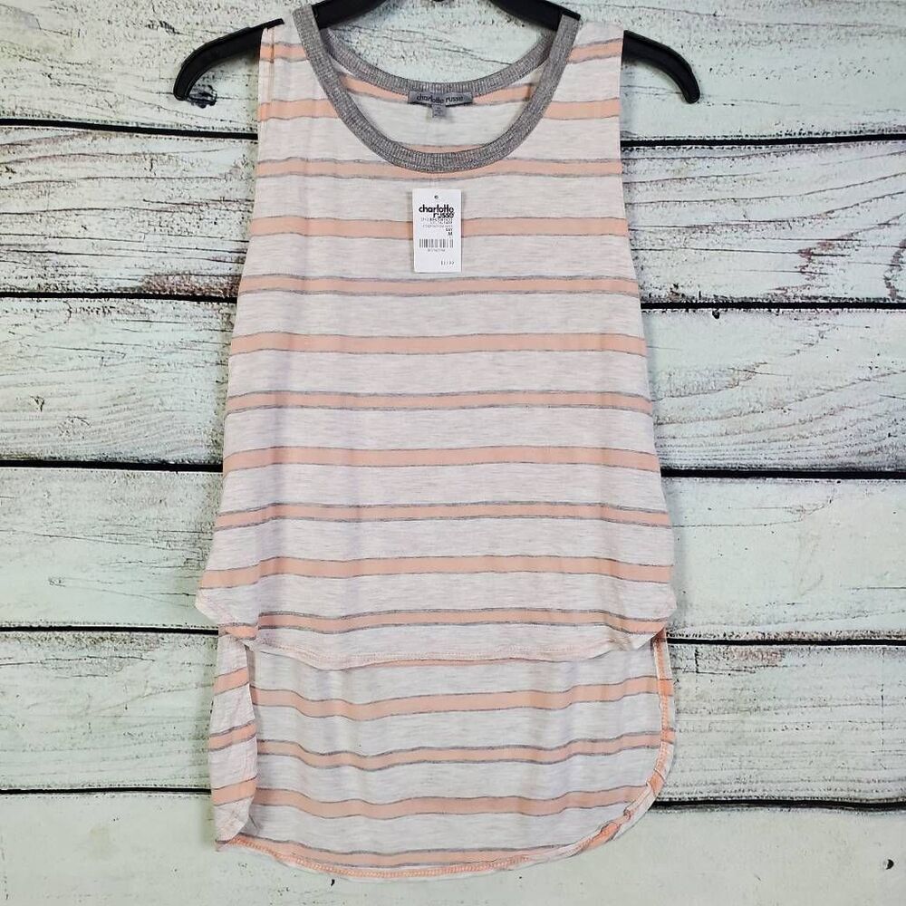 Charlotte Russe Women’s Sleeveless Striped Tank Top Gray Peach Size M NWT